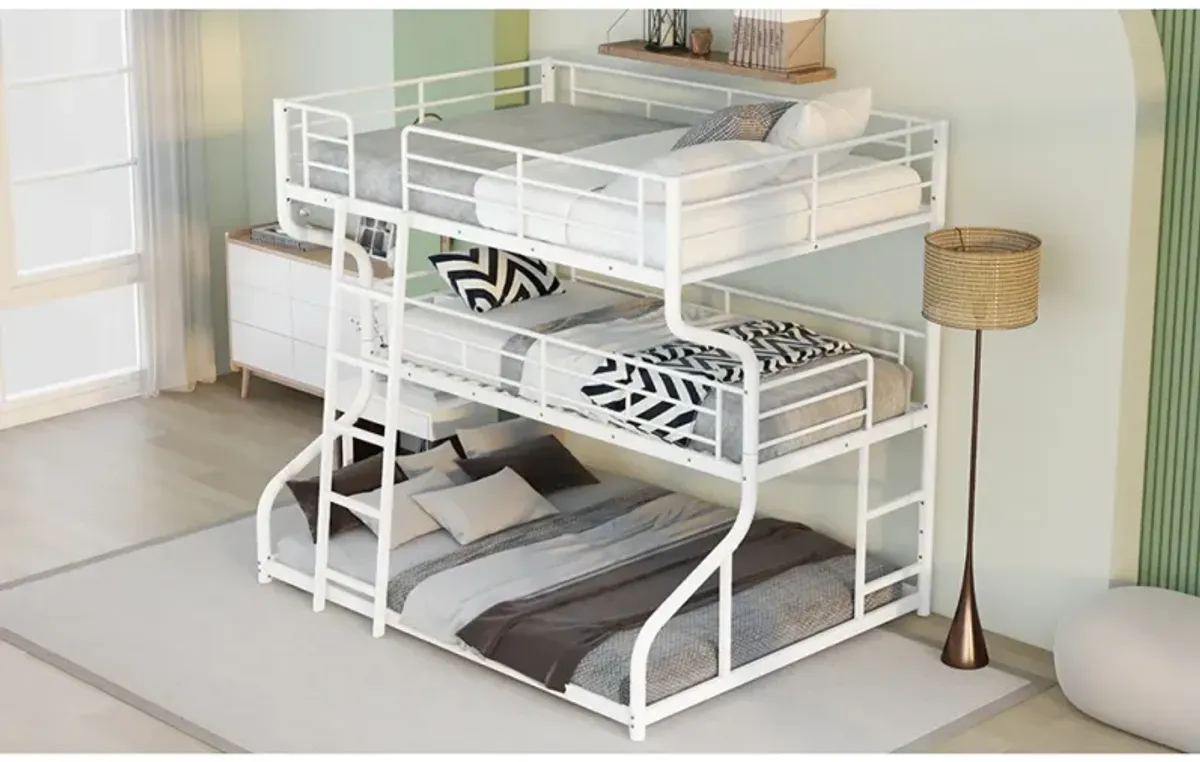 Full XL Over Twin XL Over Queen Size Triple Bunk Bed With Long And Short Ladder