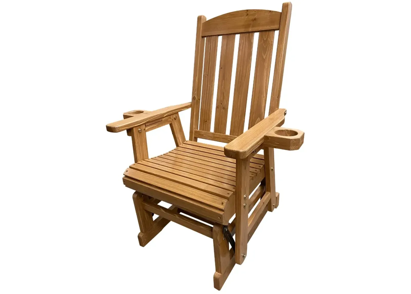 Wooden Patio Glider for One Person, with High Back and Deep Contoured Seat, Solid Fir Wood, Heavy Duty 600 LBS (Teak Tone)