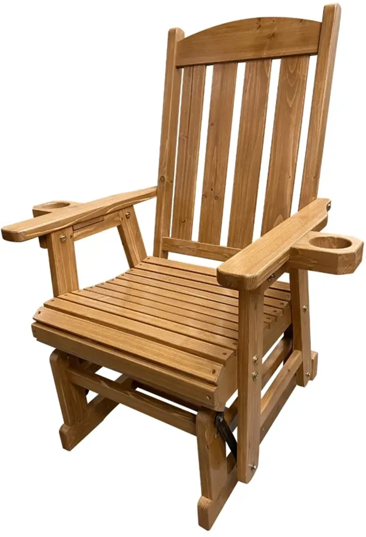 Wooden Patio Glider for One Person, with High Back and Deep Contoured Seat, Solid Fir Wood, Heavy Duty 600 LBS (Teak Tone)