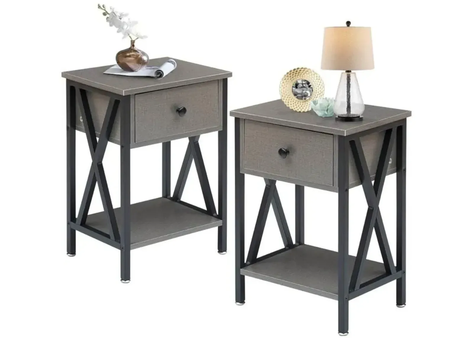 Set of 2 - 1 Drawer Nightstand with X-Shaped Sides