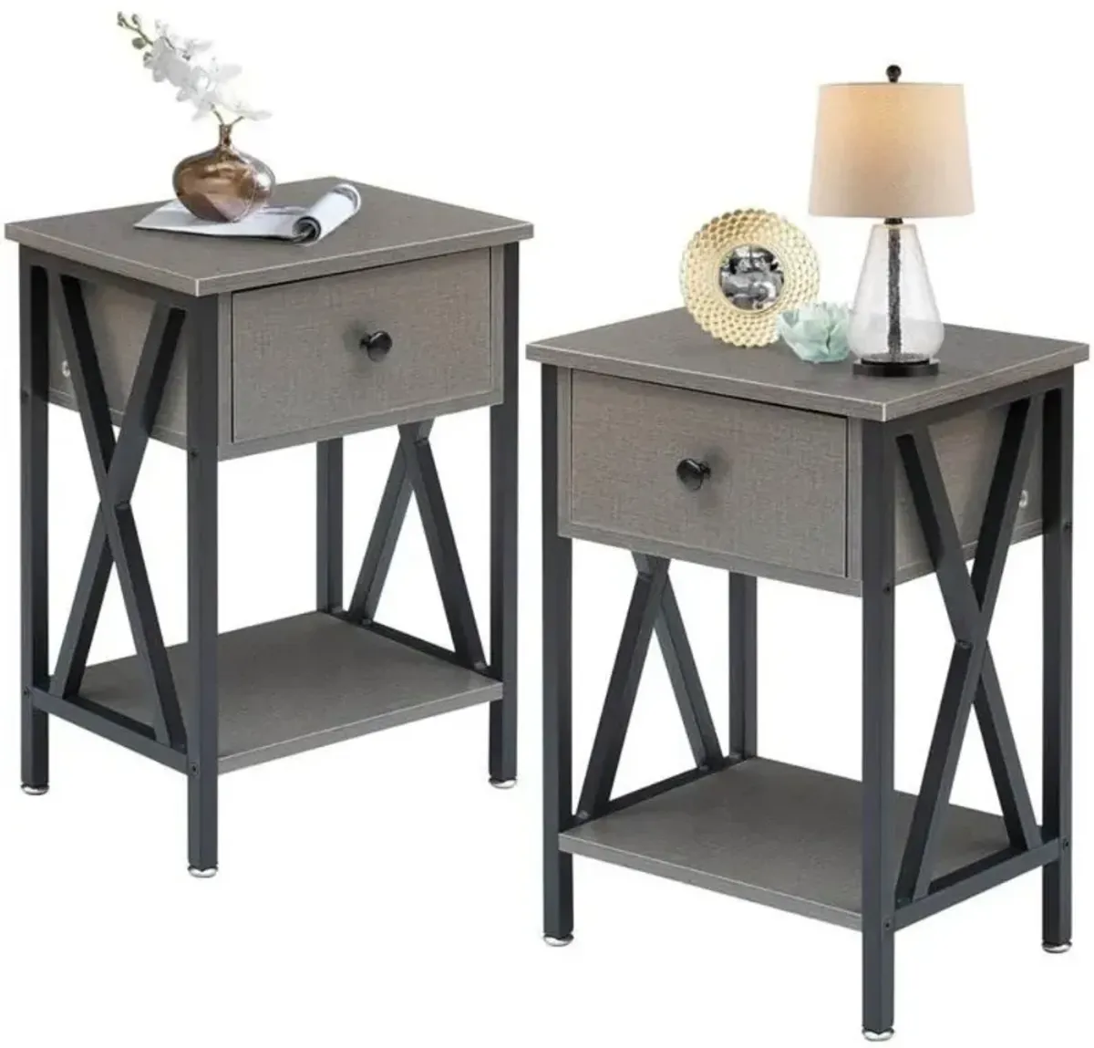 Set of 2 - 1 Drawer Nightstand with X-Shaped Sides