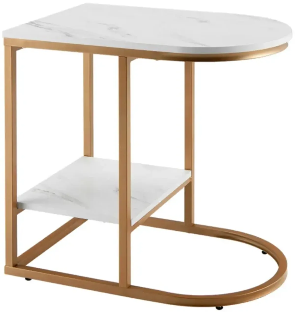 Hivvago C-shaped Side Table with Faux Marble Tabletop and Golden Steel Frame-White