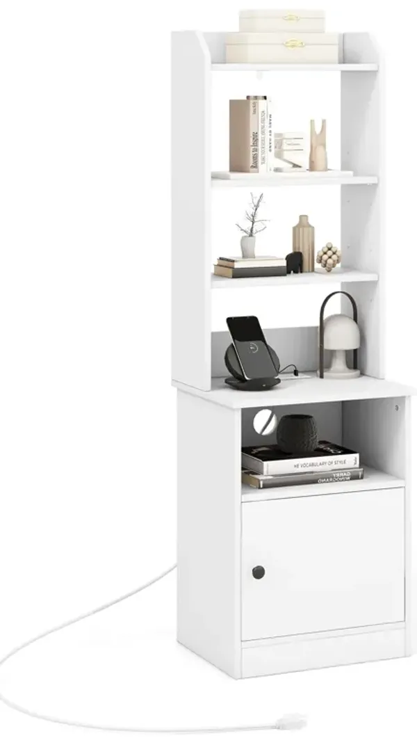 Bedside Tables Tall Nightstands with 5 Open Shelf and Cabinet
