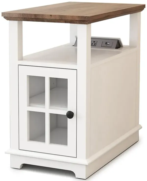 HIFYOBRO Narrow End Table with Flip Top Charging Station, Storage Cabinet, Type-C & USB Port & Power outlets, Adjustable Shelf,