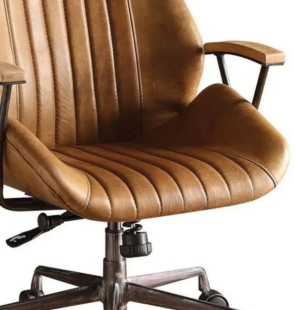 Metal & Leather Executive Office Chair, Coffee Brown-Benzara