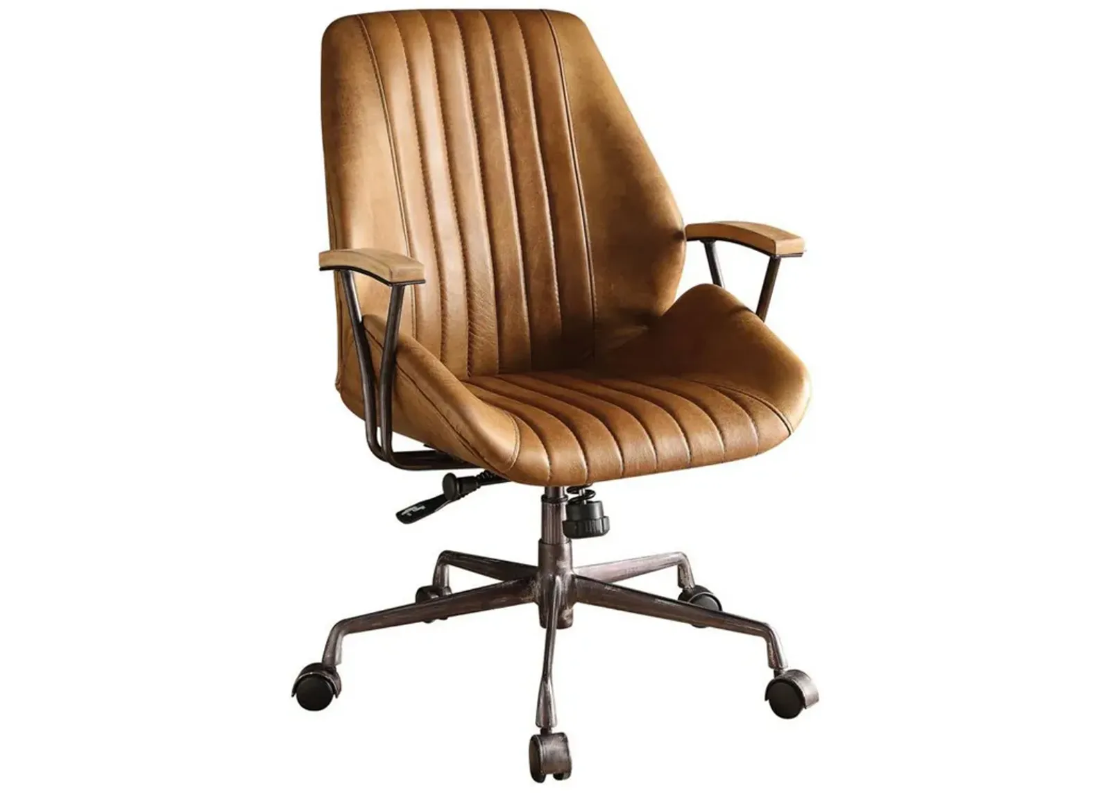 Metal & Leather Executive Office Chair, Coffee Brown-Benzara