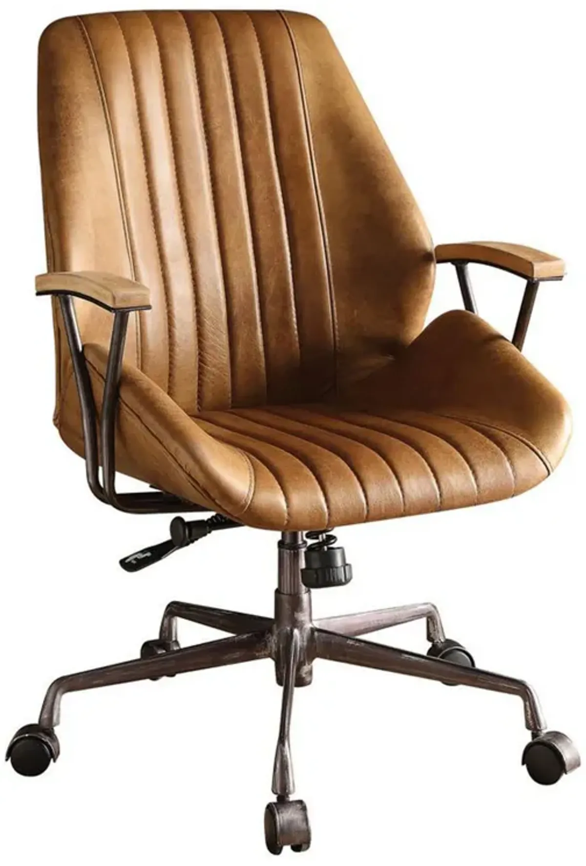 Metal & Leather Executive Office Chair, Coffee Brown-Benzara