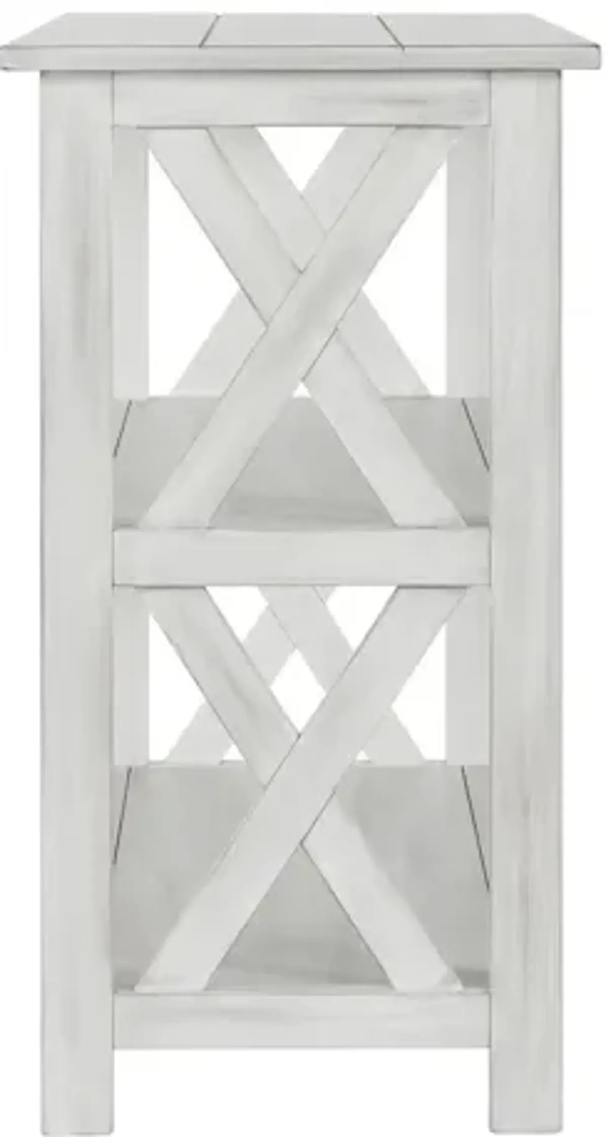 2 Shelf Wooden Entryway Table with X Shaped Accent, White-Benzara