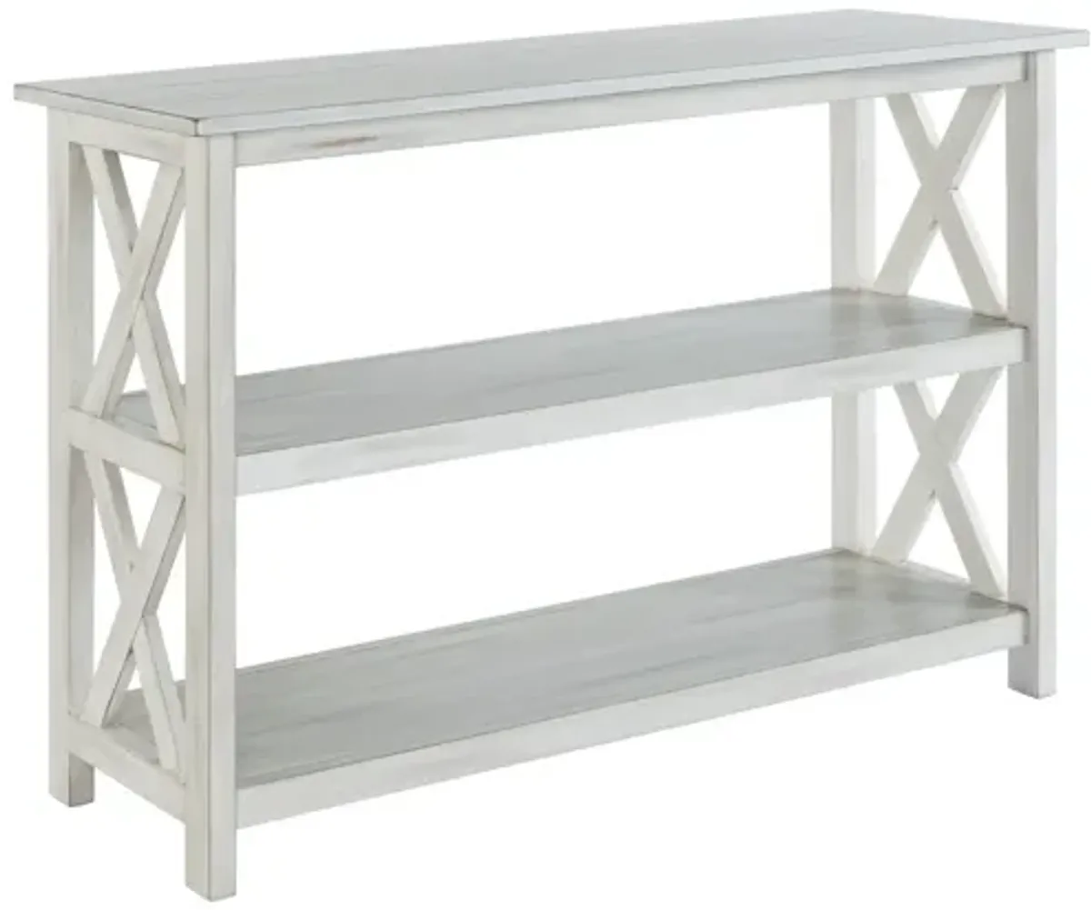 2 Shelf Wooden Entryway Table with X Shaped Accent, White-Benzara