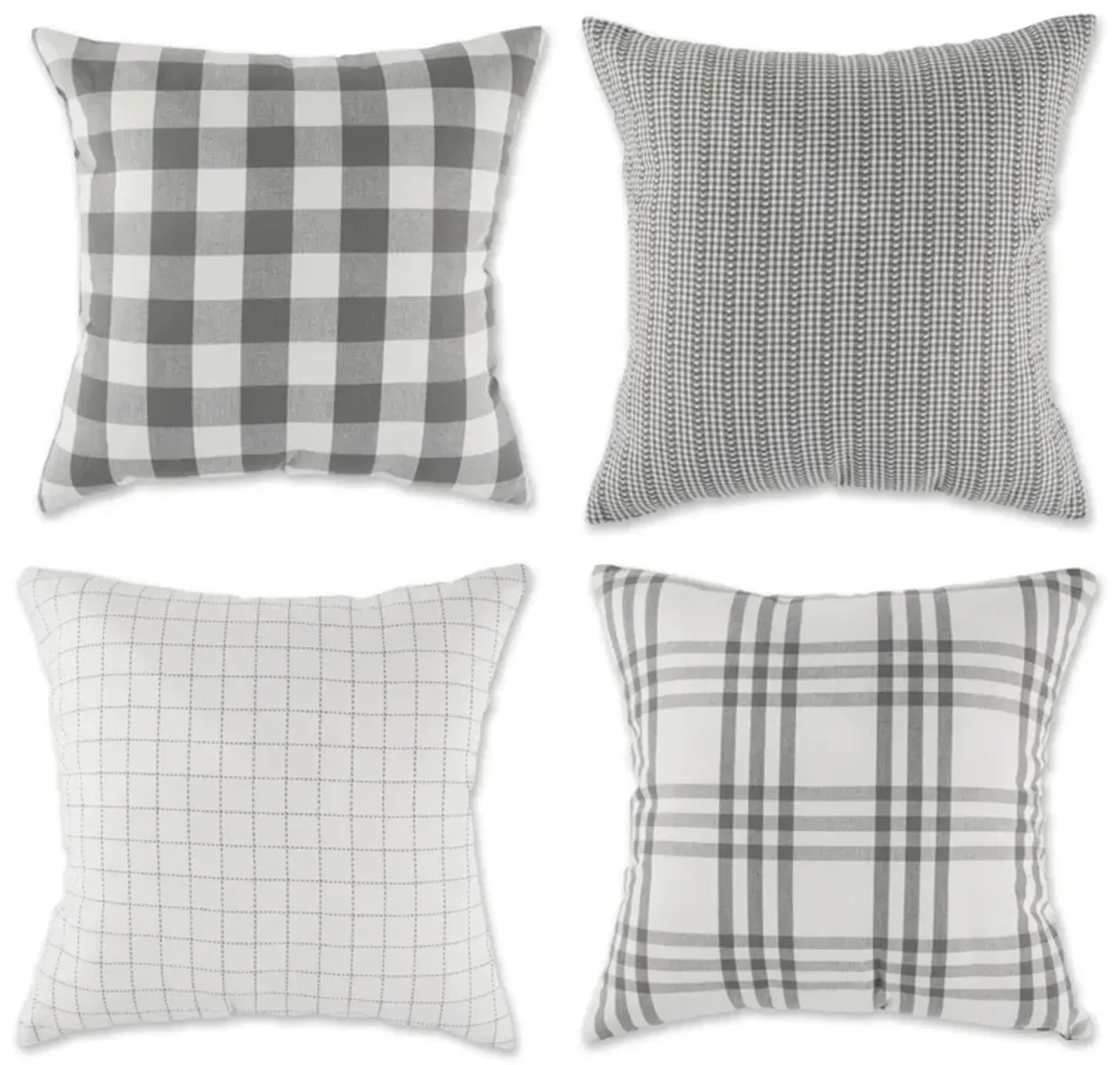 Set of 4 Gray Farmhouse Check Throw Pillow Covers 18"