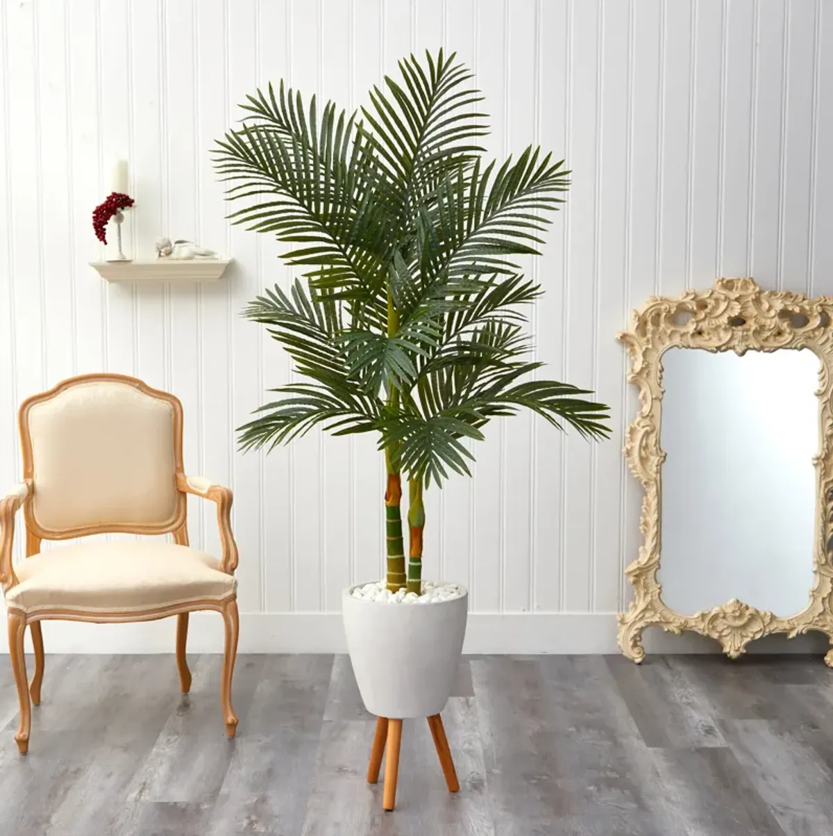 HomPlanti 5.5 Feet Golden Cane Artificial Palm Tree in White Planter