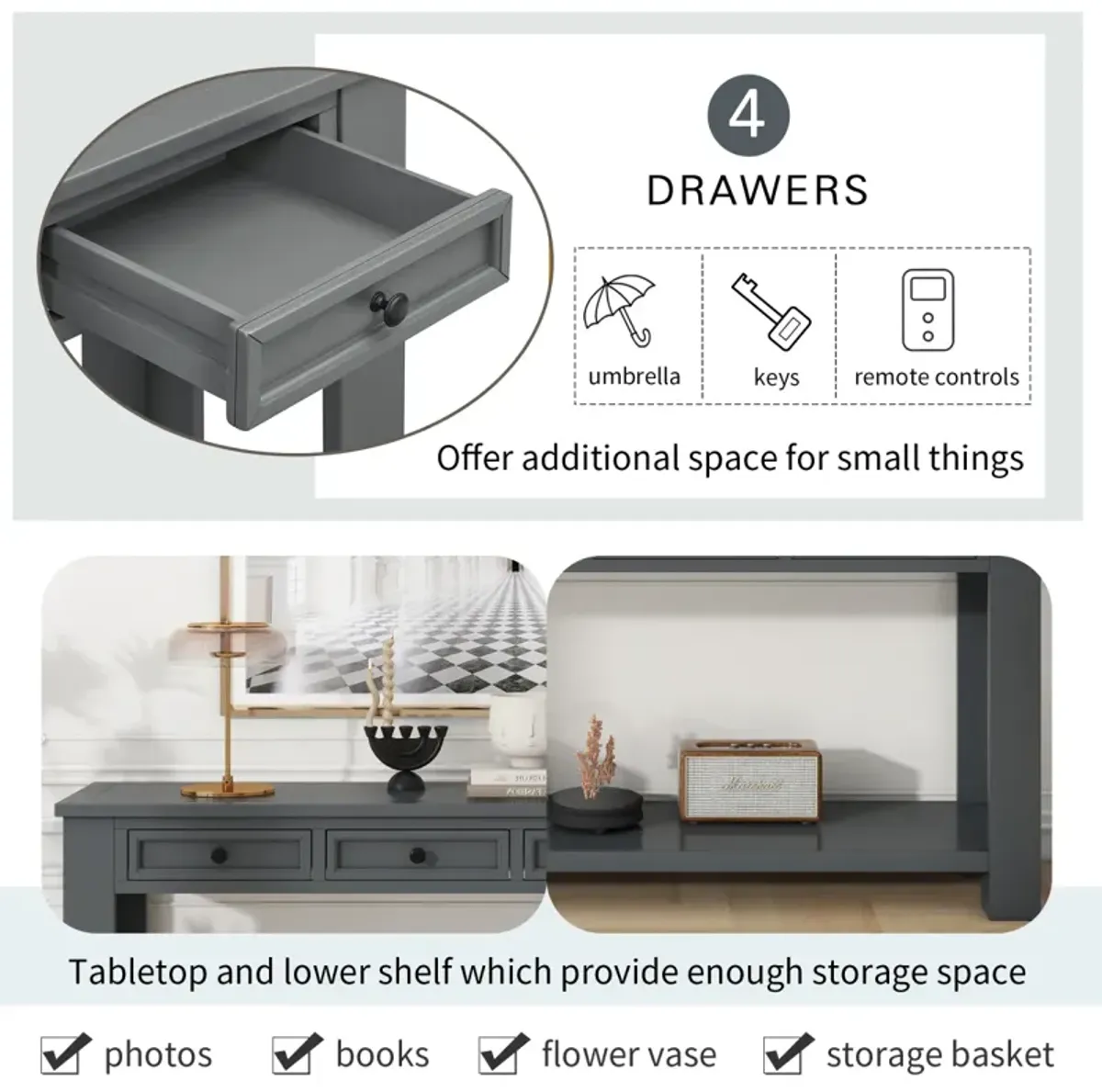 Console Table/Sofa Table With Storage Drawers And Bottom Shelf For Entryway Hallway(Tan)