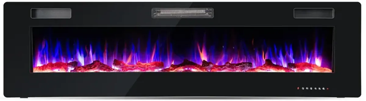 68 Inch Ultra-Thin Electric Fireplace Recessed Wall Mounted with Crystal Log Decoration