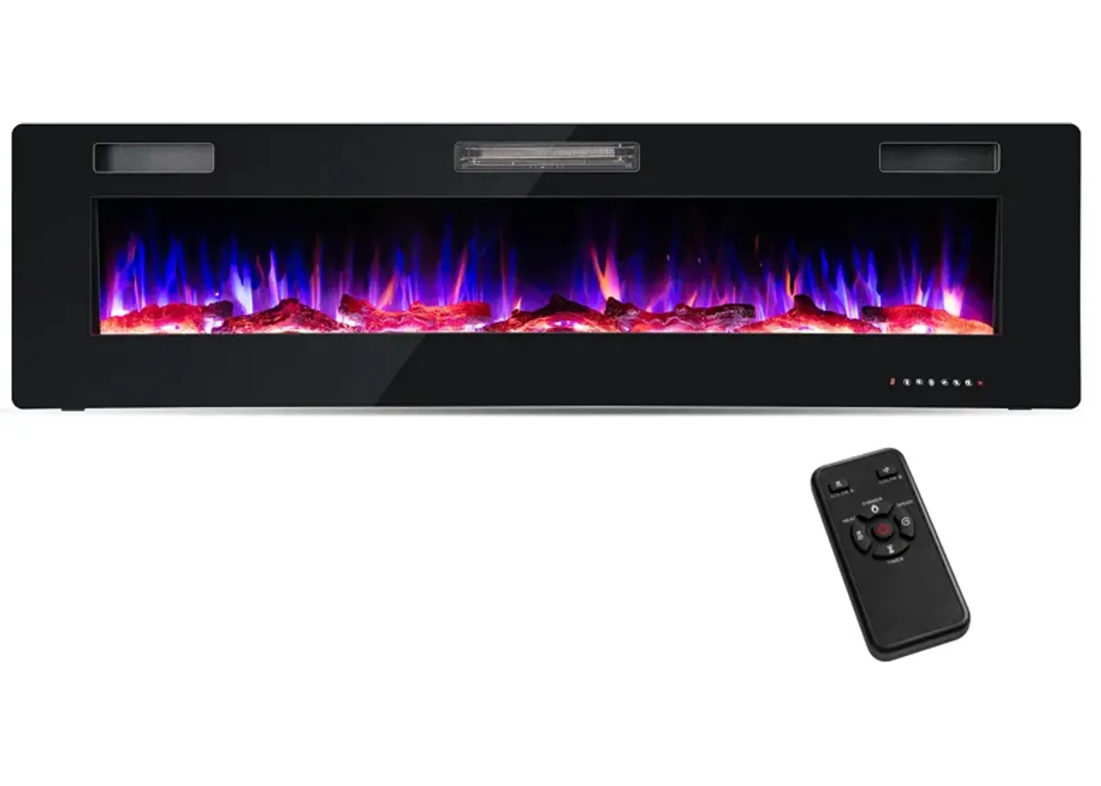 68 Inch Ultra-Thin Electric Fireplace Recessed Wall Mounted with Crystal Log Decoration