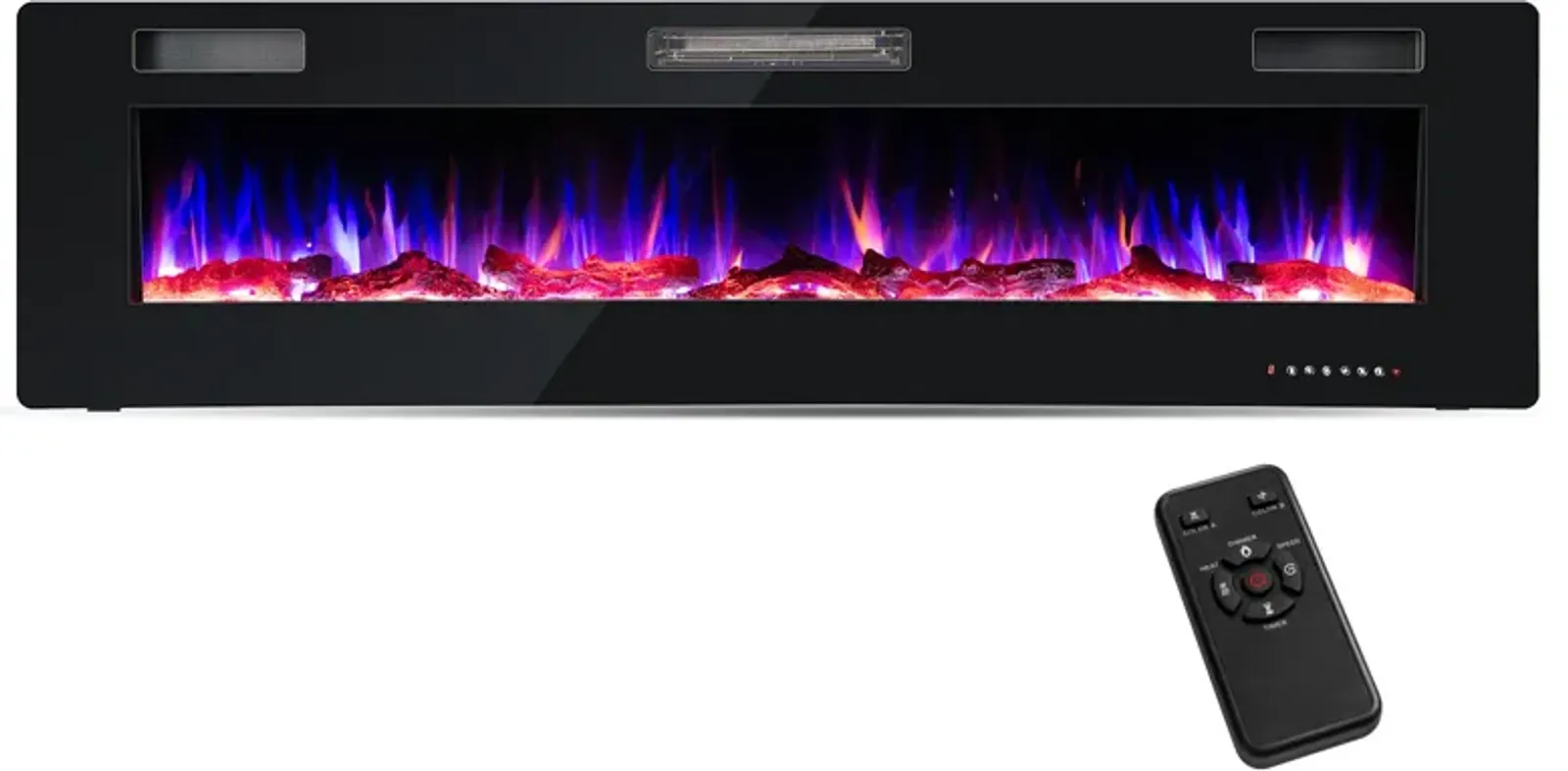 68 Inch Ultra-Thin Electric Fireplace Recessed Wall Mounted with Crystal Log Decoration