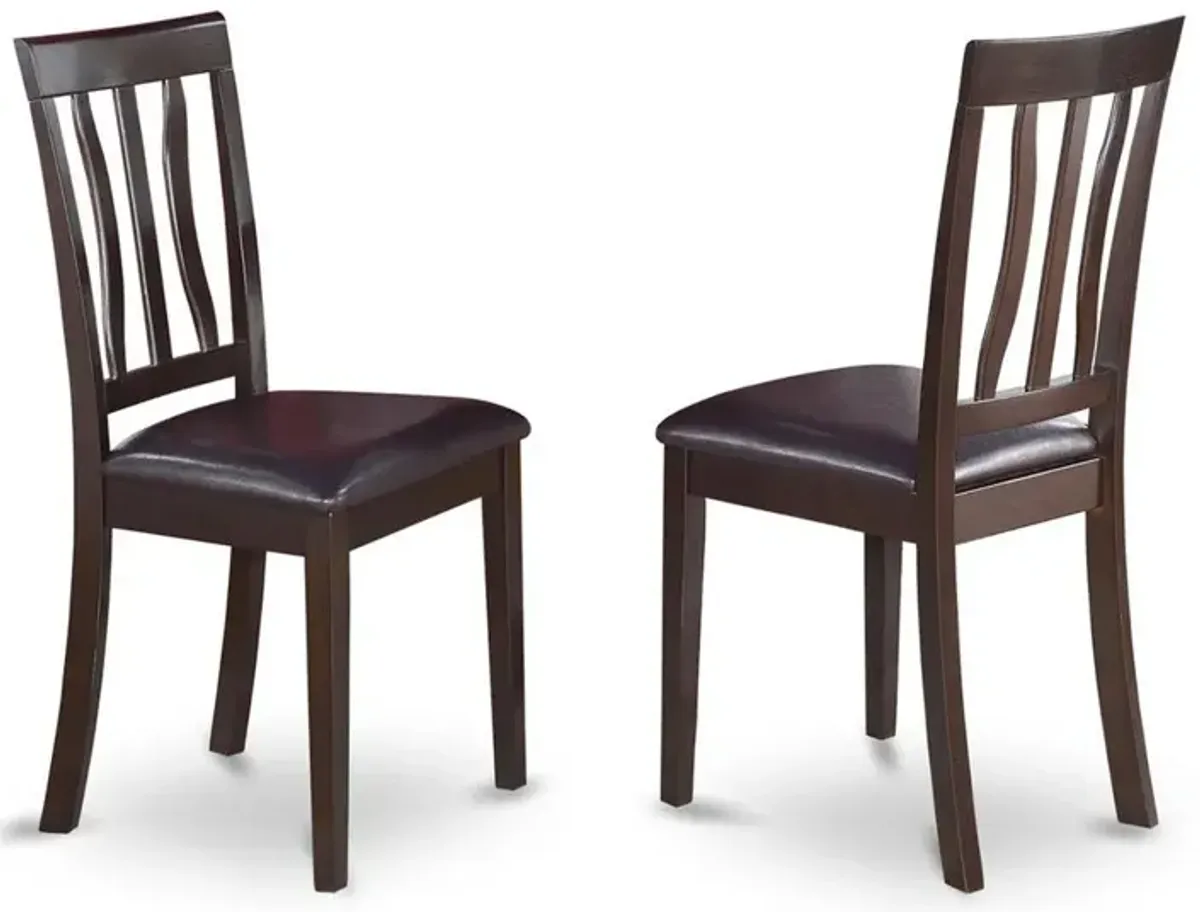 East West Furniture Antique  Dining  Chair  Faux  Leather  Seat  with  Cappuccino  Finish,  Set  of  2