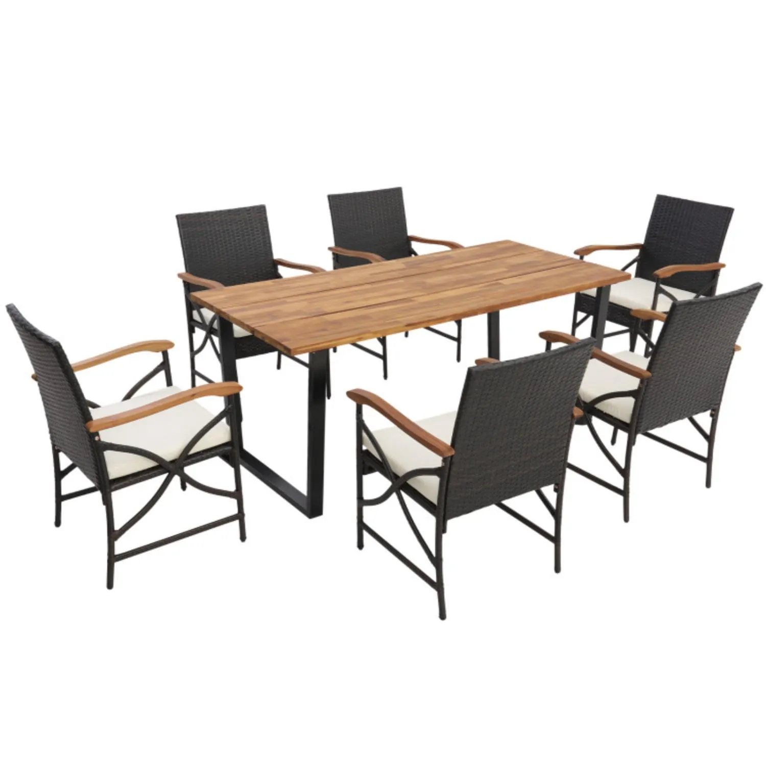 Hivvago 7 Pieces Rattan Patio Dining Set with Umbrella Hole