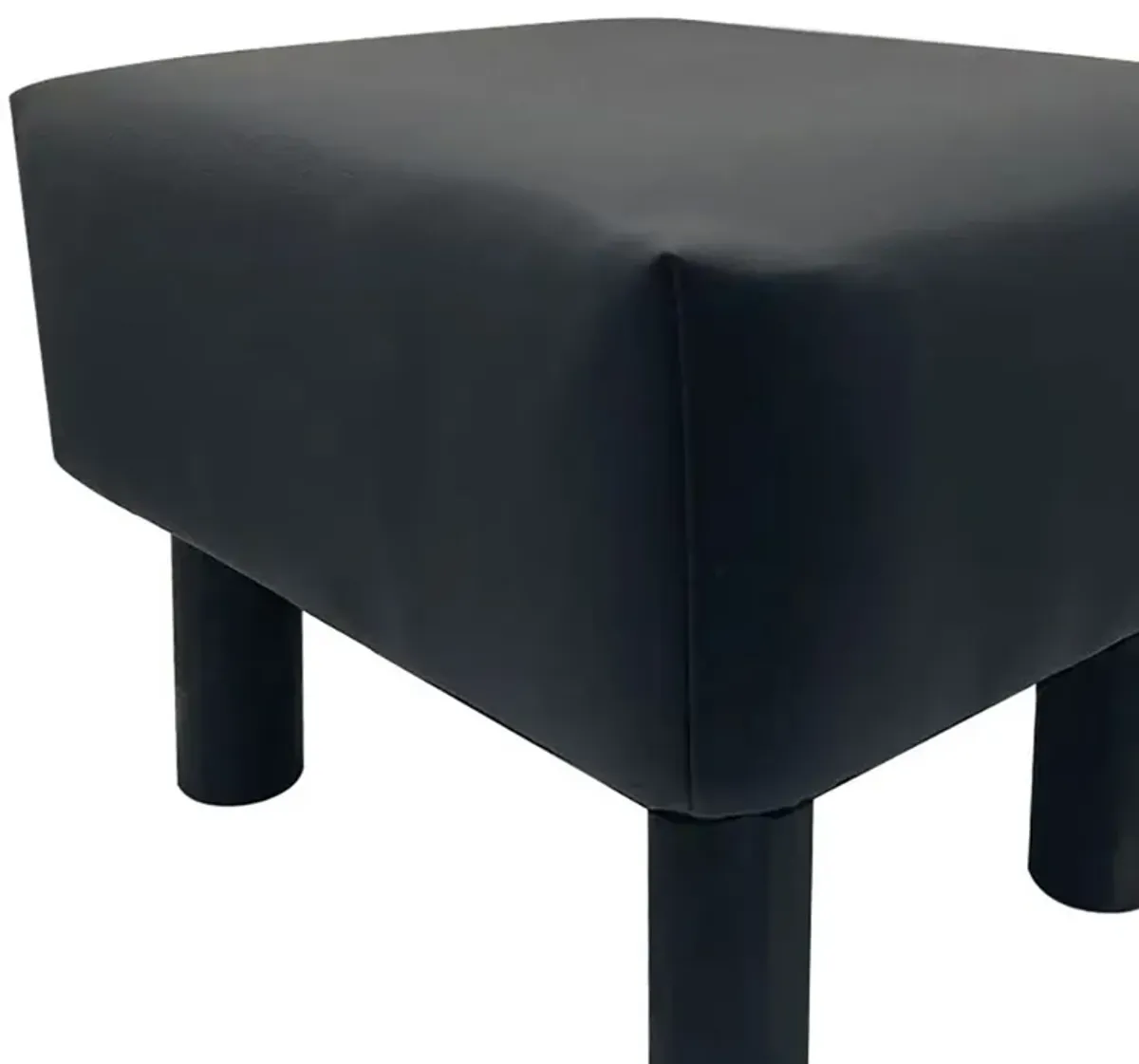 Ginni Footstool Ottoman Set of 2, Black Faux Leather, Soft Seat, Wood Legs