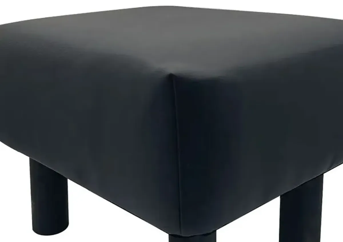 Ginni Footstool Ottoman Set of 2, Black Faux Leather, Soft Seat, Wood Legs