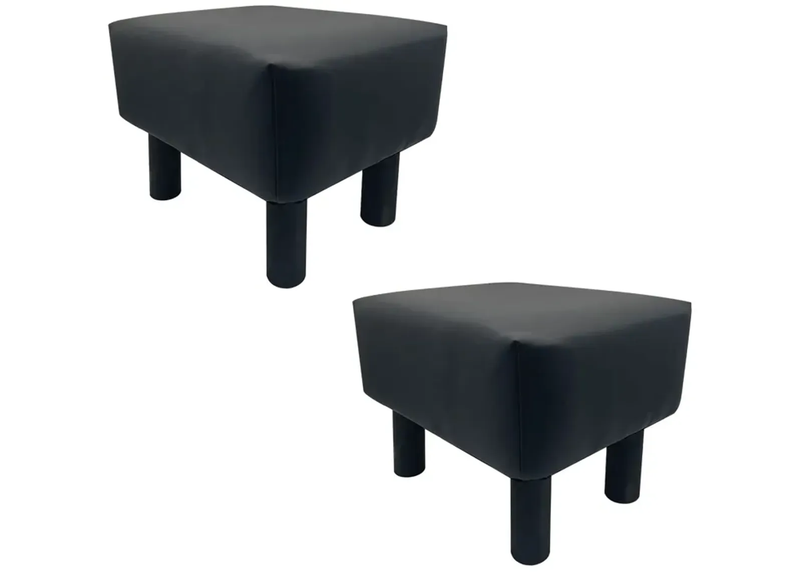 Ginni Footstool Ottoman Set of 2, Black Faux Leather, Soft Seat, Wood Legs