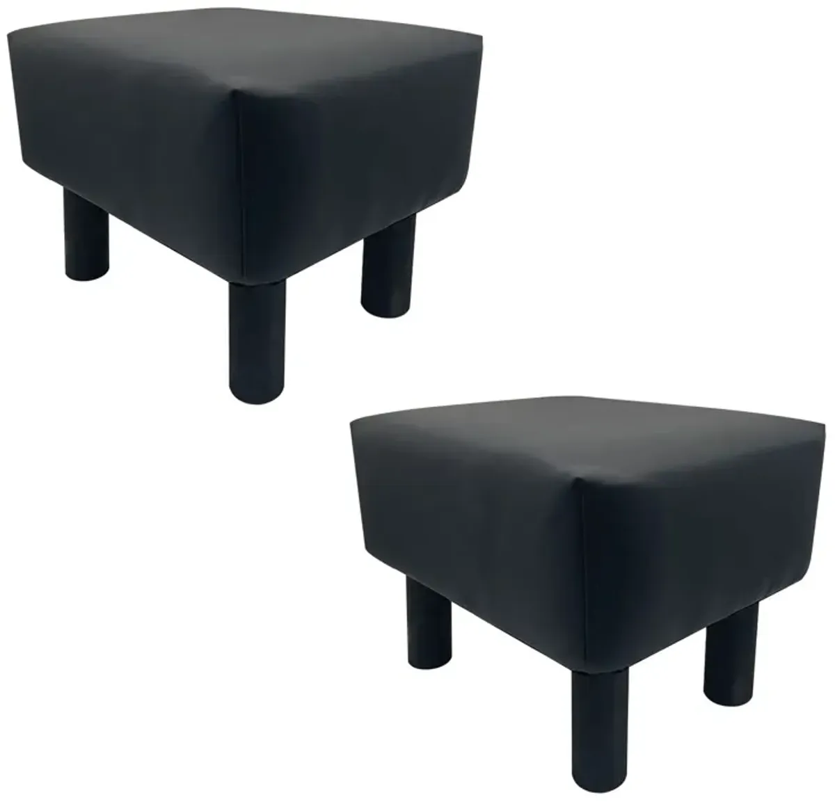 Ginni Footstool Ottoman Set of 2, Black Faux Leather, Soft Seat, Wood Legs