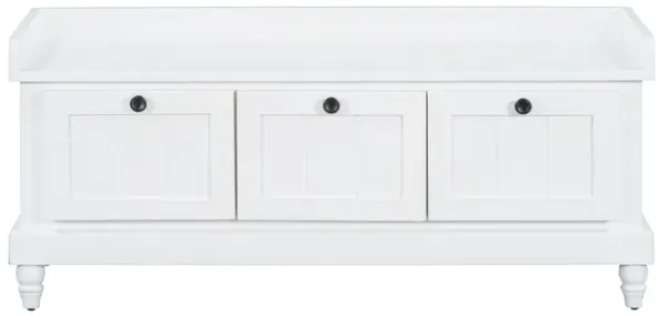 Clihome Classic Shoe Bench with Cushion and Three Drawers, Fluted Entryway Bench with Storage for Living Room, Entryway, and Hallways (Navy Blue)