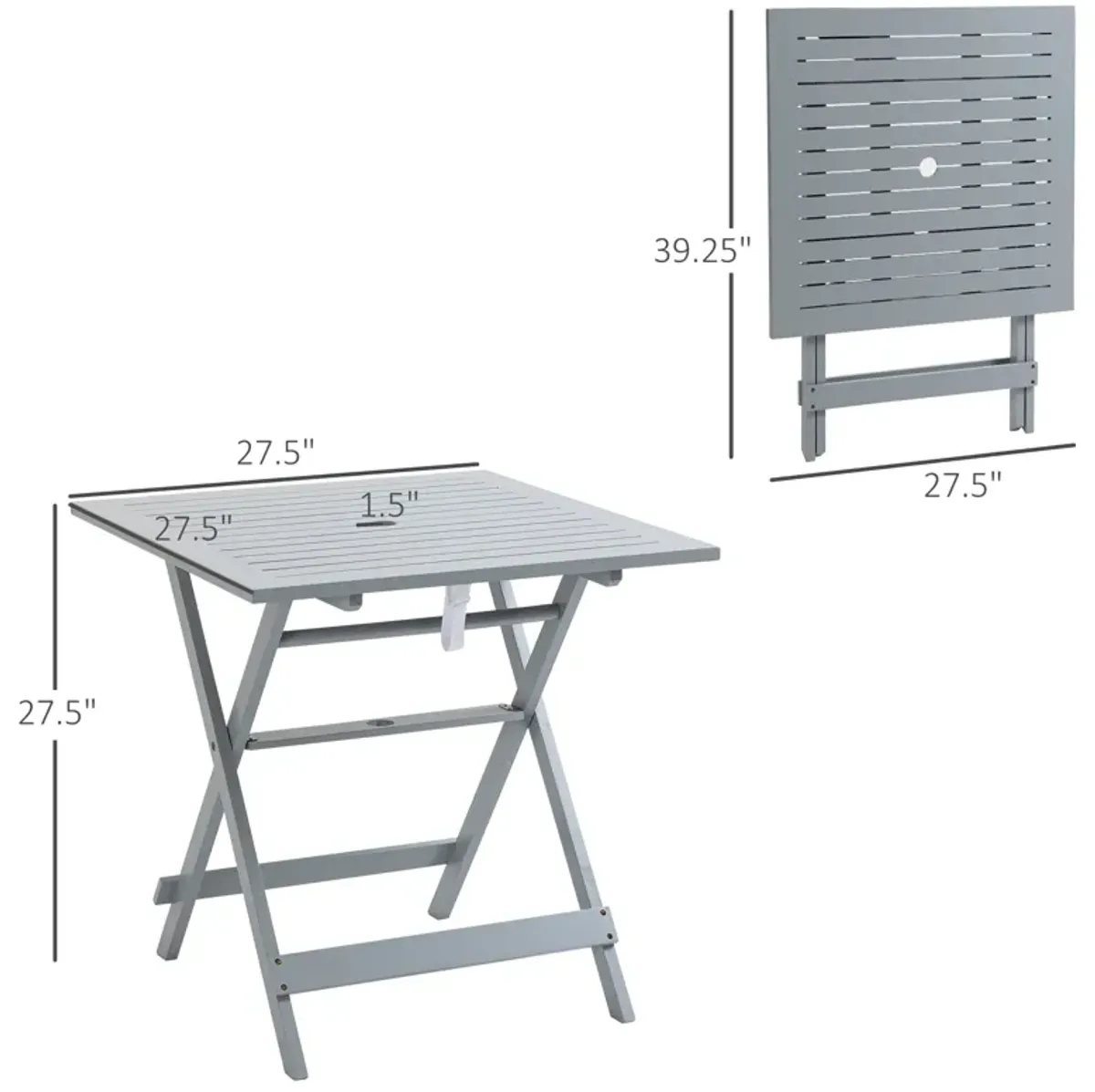 Grey Portable Table: Foldable Square Wood Table with Umbrella Hole