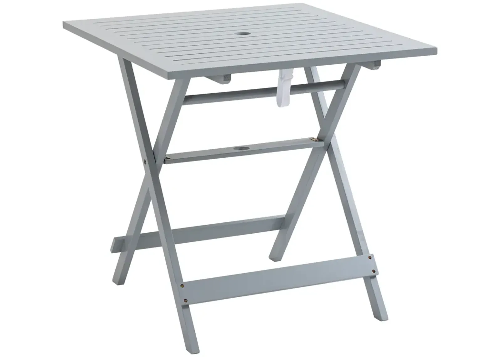 Grey Portable Table: Foldable Square Wood Table with Umbrella Hole