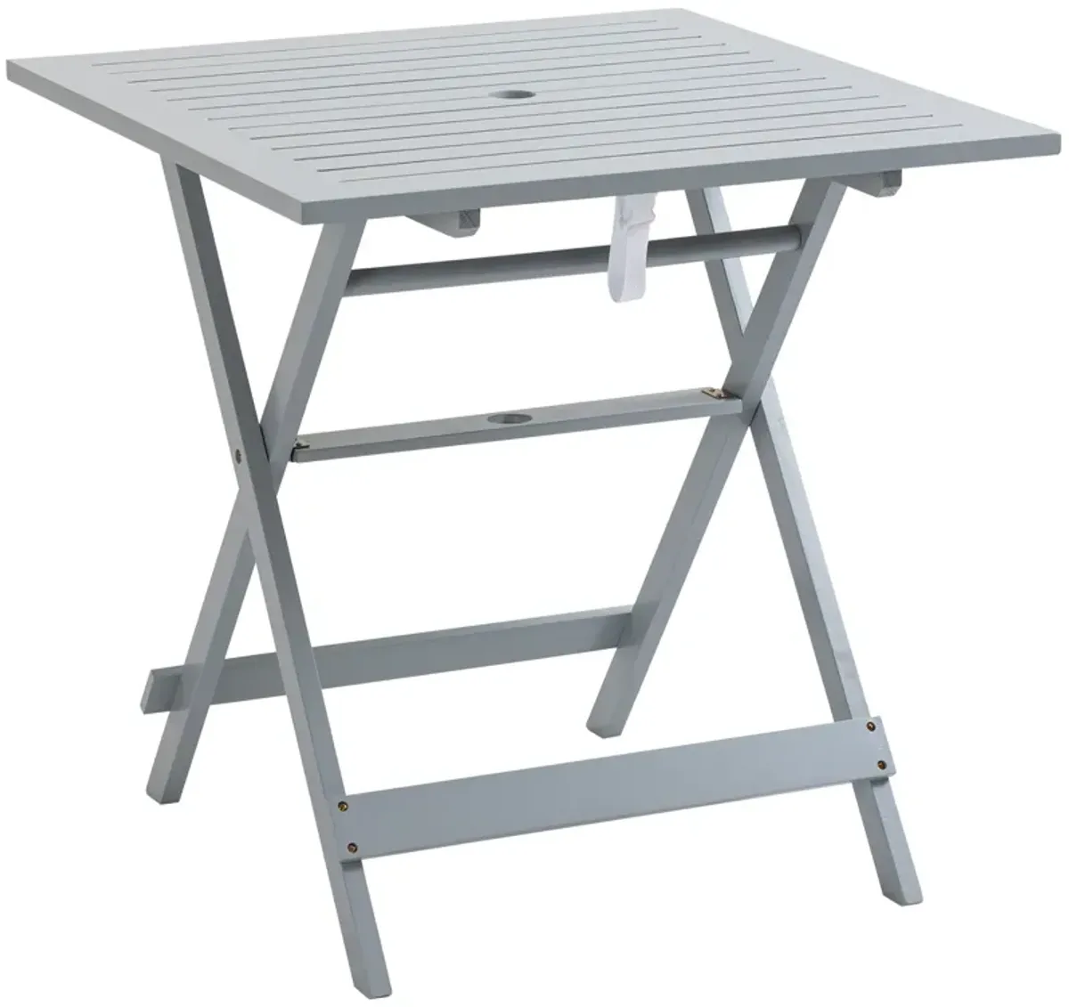 Grey Portable Table: Foldable Square Wood Table with Umbrella Hole