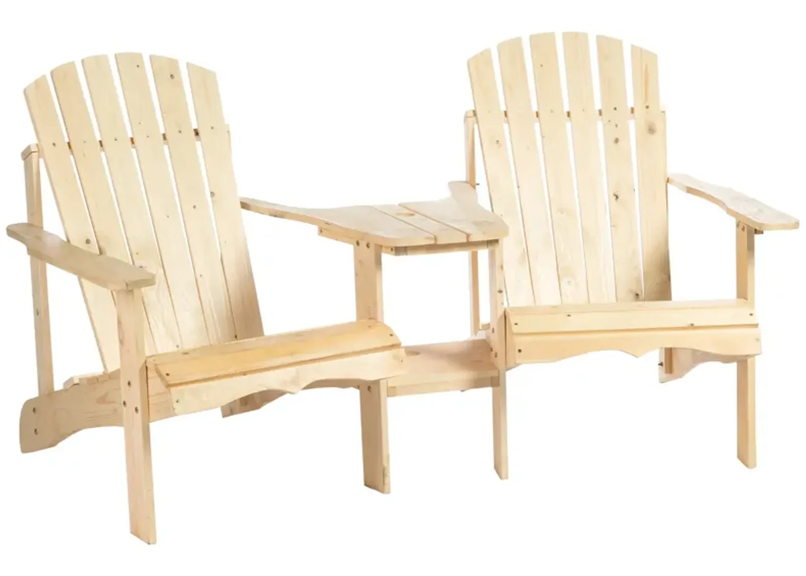 Outsunny Wooden Adirondack Chair for Two, Outdoor Fire Pit Chair Set with Table & Umbrella Hole, Patio Chairs for Deck Lawn Pool Backyard, Natural