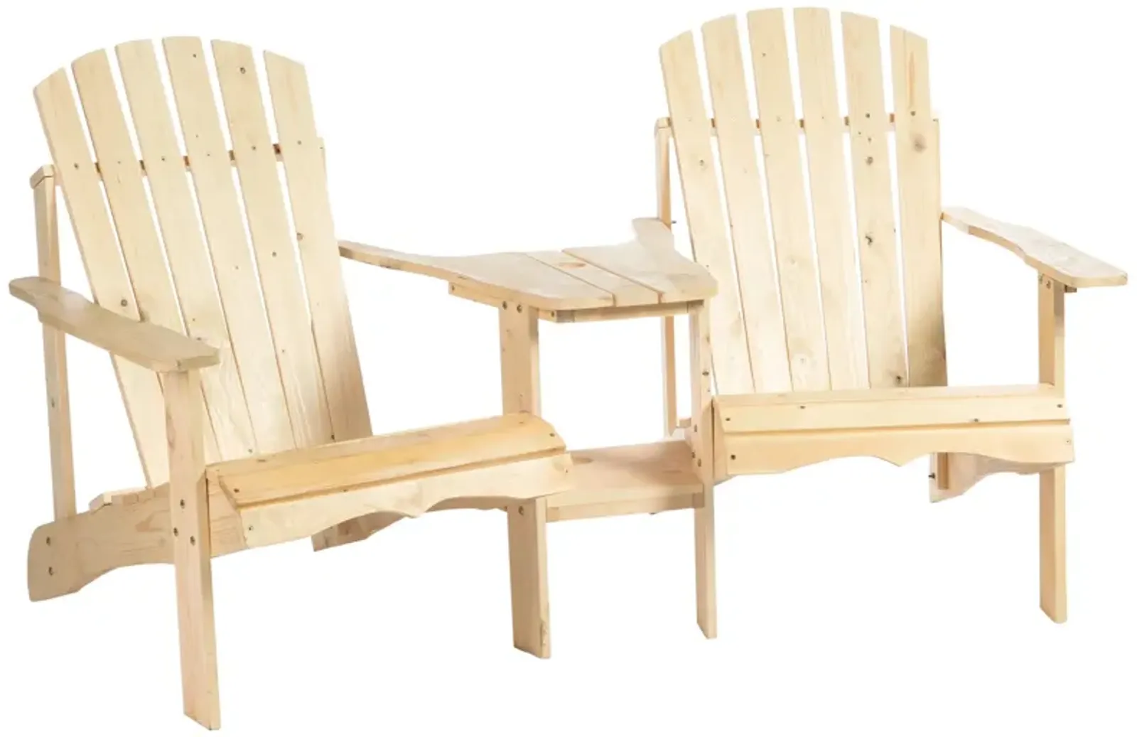 Outsunny Wooden Adirondack Chair for Two, Outdoor Fire Pit Chair Set with Table & Umbrella Hole, Patio Chairs for Deck Lawn Pool Backyard, Natural