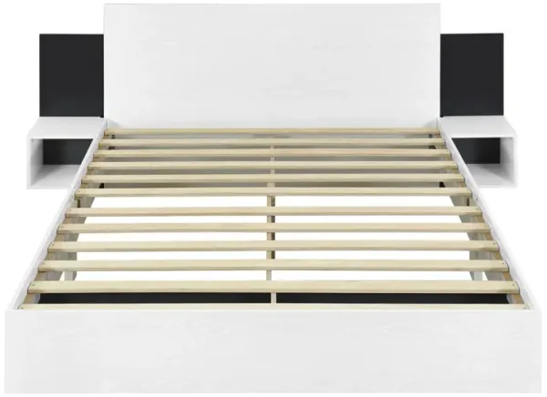 Whisen Queen Size Wooden Floating Platform Bed, with LED Lights - Natural