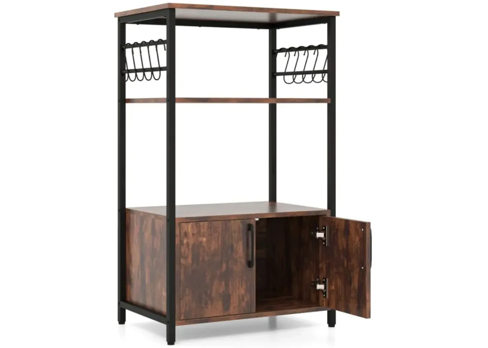 Hivvago 3-Tier Kitchen Bakerâ€™s Rack with Cabinet and 2 Open Shelves-Brown