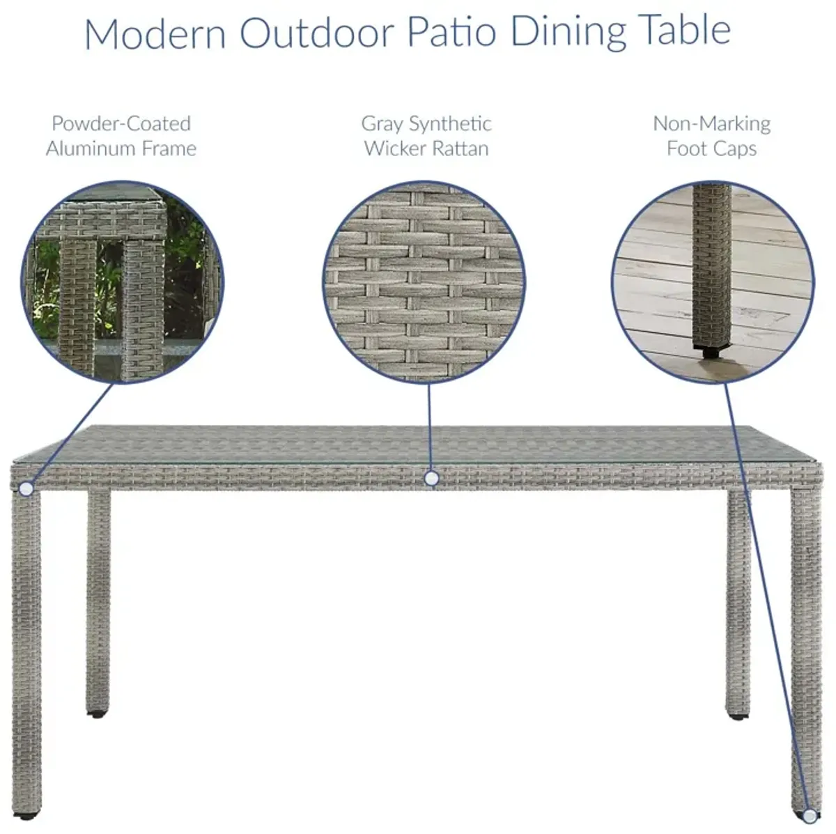 Modway - Aura 68" Outdoor Patio Wicker Rattan Dining Table Gray