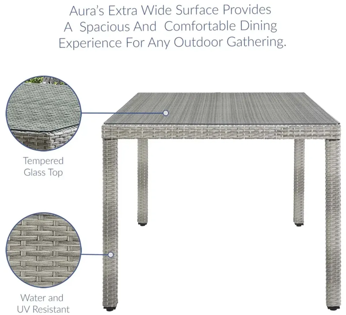 Modway - Aura 68" Outdoor Patio Wicker Rattan Dining Table Gray