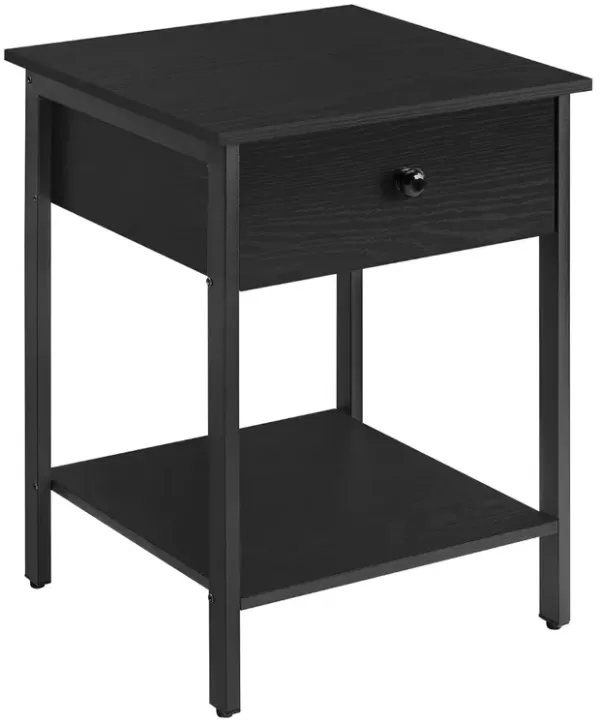 22 Inch Side End Table, 2 Adjustable Mesh Shelves, Square Top, Black, Gray - Benzara