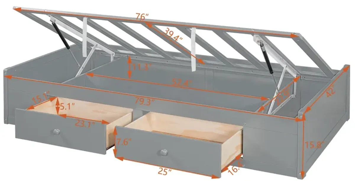 Merax Twin Bunk Bed with Wardrobe and Hydraulic Bed