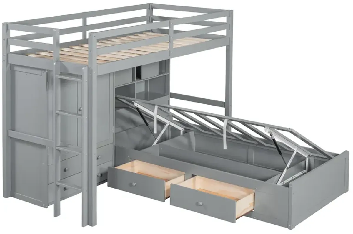 Merax Twin Bunk Bed with Wardrobe and Hydraulic Bed