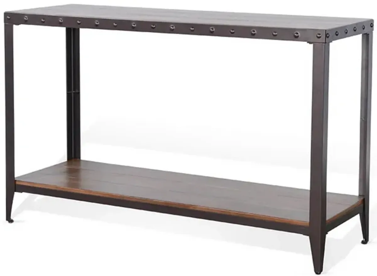 Ayka Sofa Table w Shelf, Nailhead Accent, 48 Inch Rectangular Brown - Benzara