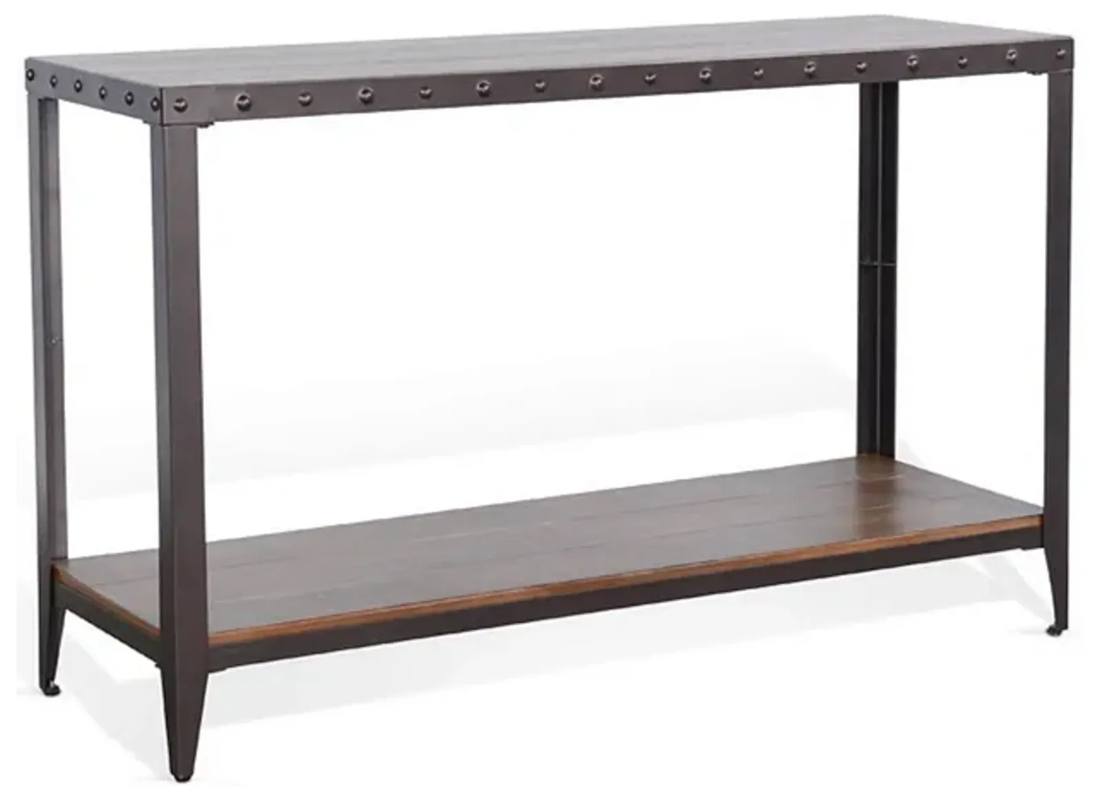 Ayka Sofa Table w Shelf, Nailhead Accent, 48 Inch Rectangular Brown - Benzara