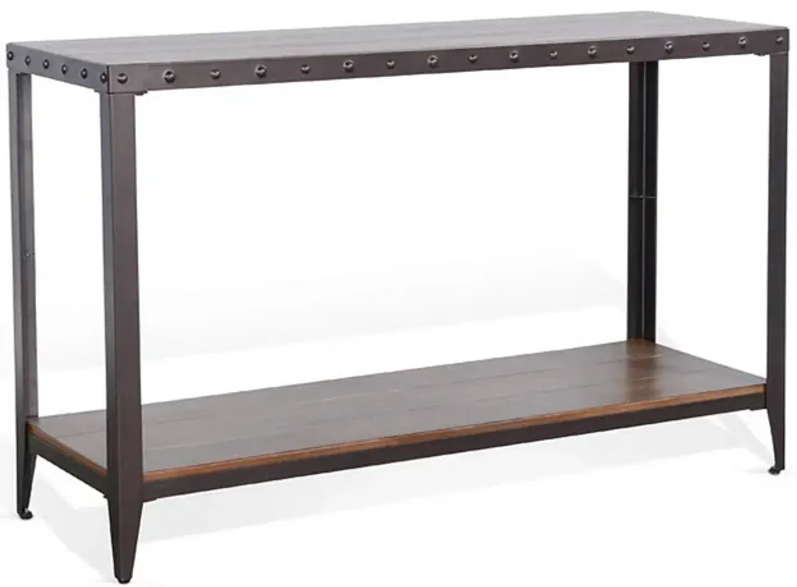 Ayka Sofa Table w Shelf, Nailhead Accent, 48 Inch Rectangular Brown - Benzara