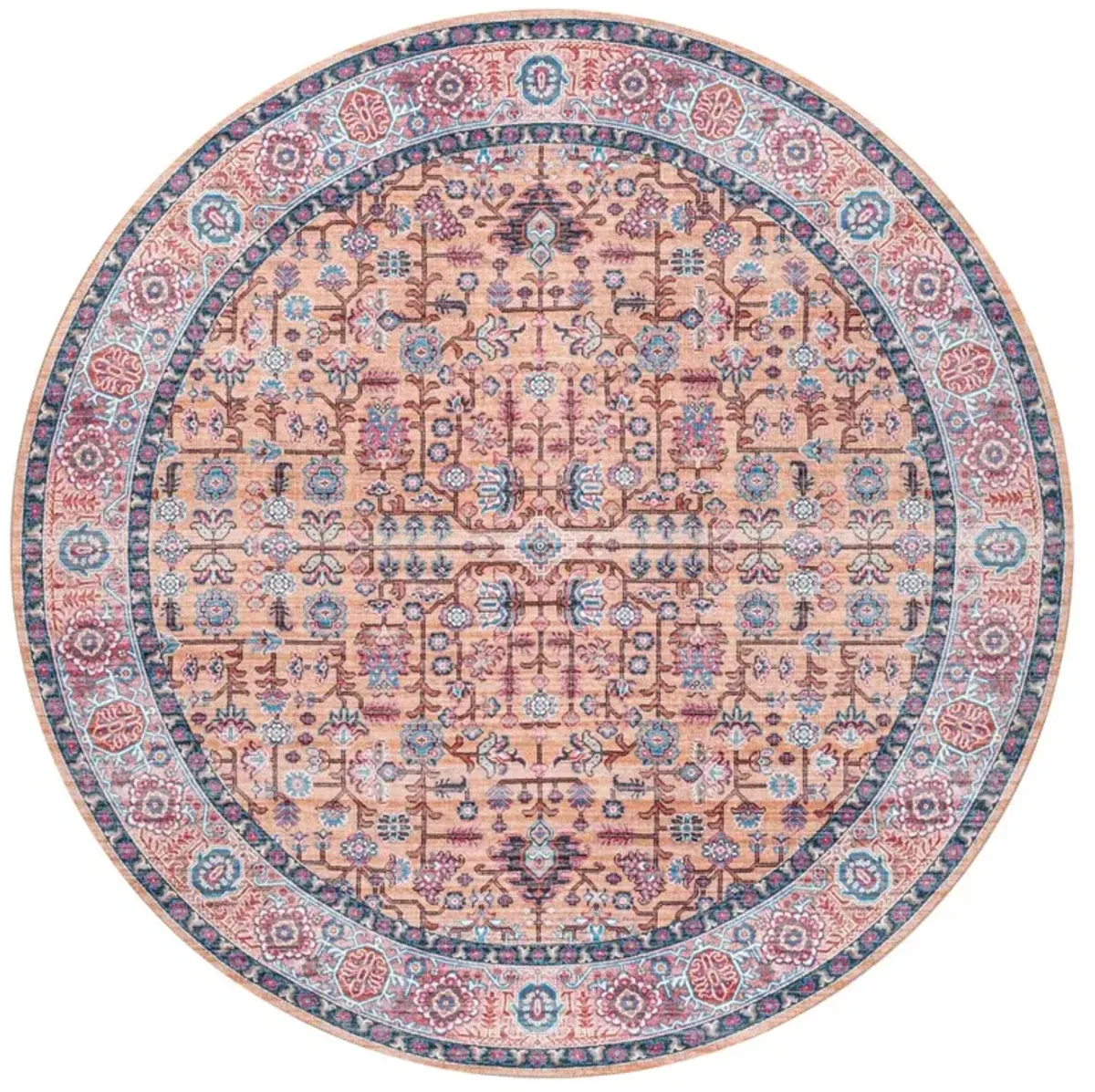 Kemer All-Over Persian Machine-Washable Round Area Rug