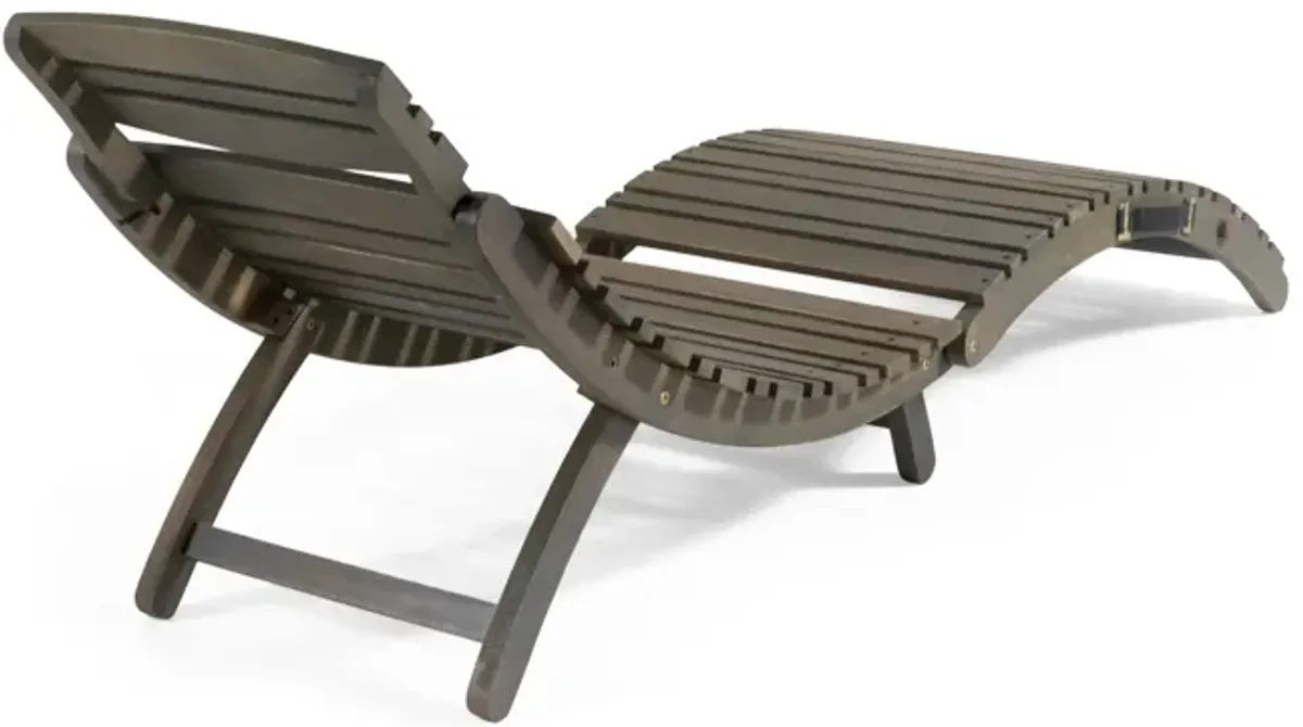 Hanie Outdoor Foldable Chaise Lounger, 73 Inch, Slatted Gray Acacia Wood