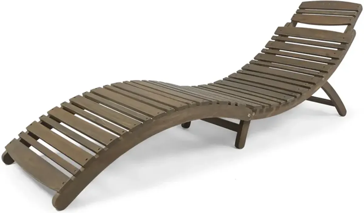 Hanie Outdoor Foldable Chaise Lounger, 73 Inch, Slatted Gray Acacia Wood