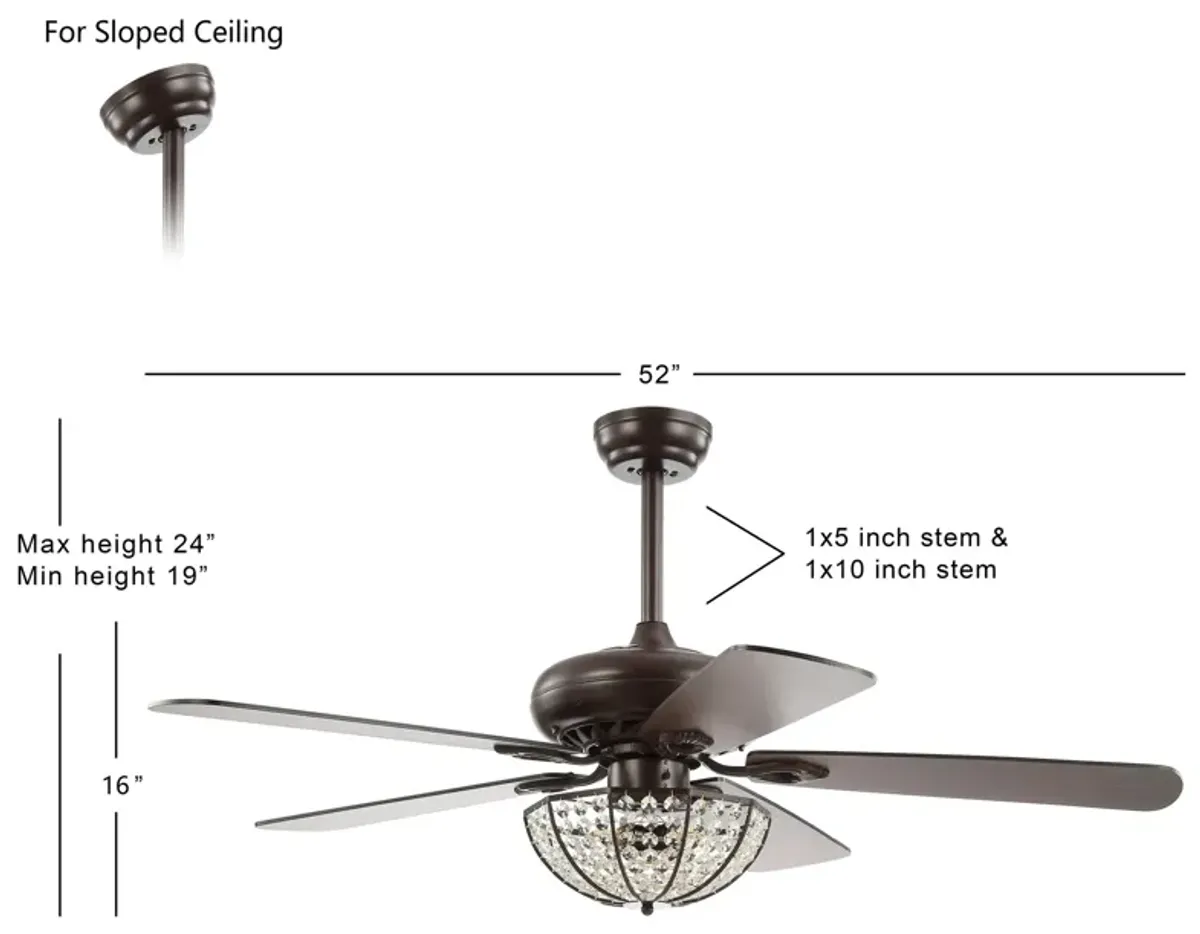 Joanna 3-Light Bronze Crystal LED Ceiling Fan With Remote