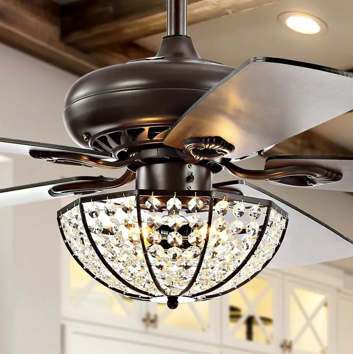 Joanna 3-Light Bronze Crystal LED Ceiling Fan With Remote