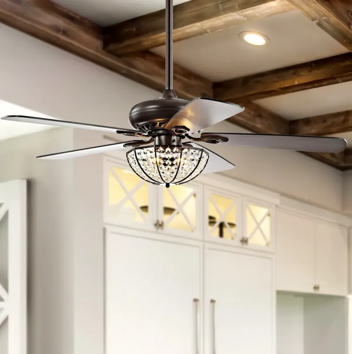 Joanna 3-Light Bronze Crystal LED Ceiling Fan With Remote