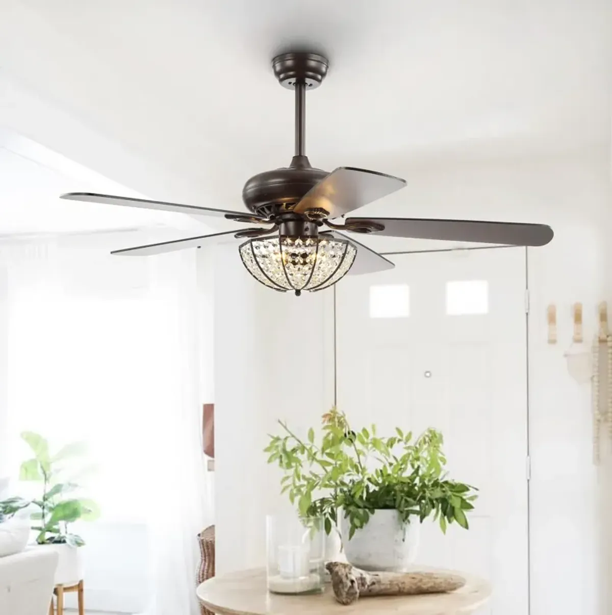 Joanna 3-Light Bronze Crystal LED Ceiling Fan With Remote