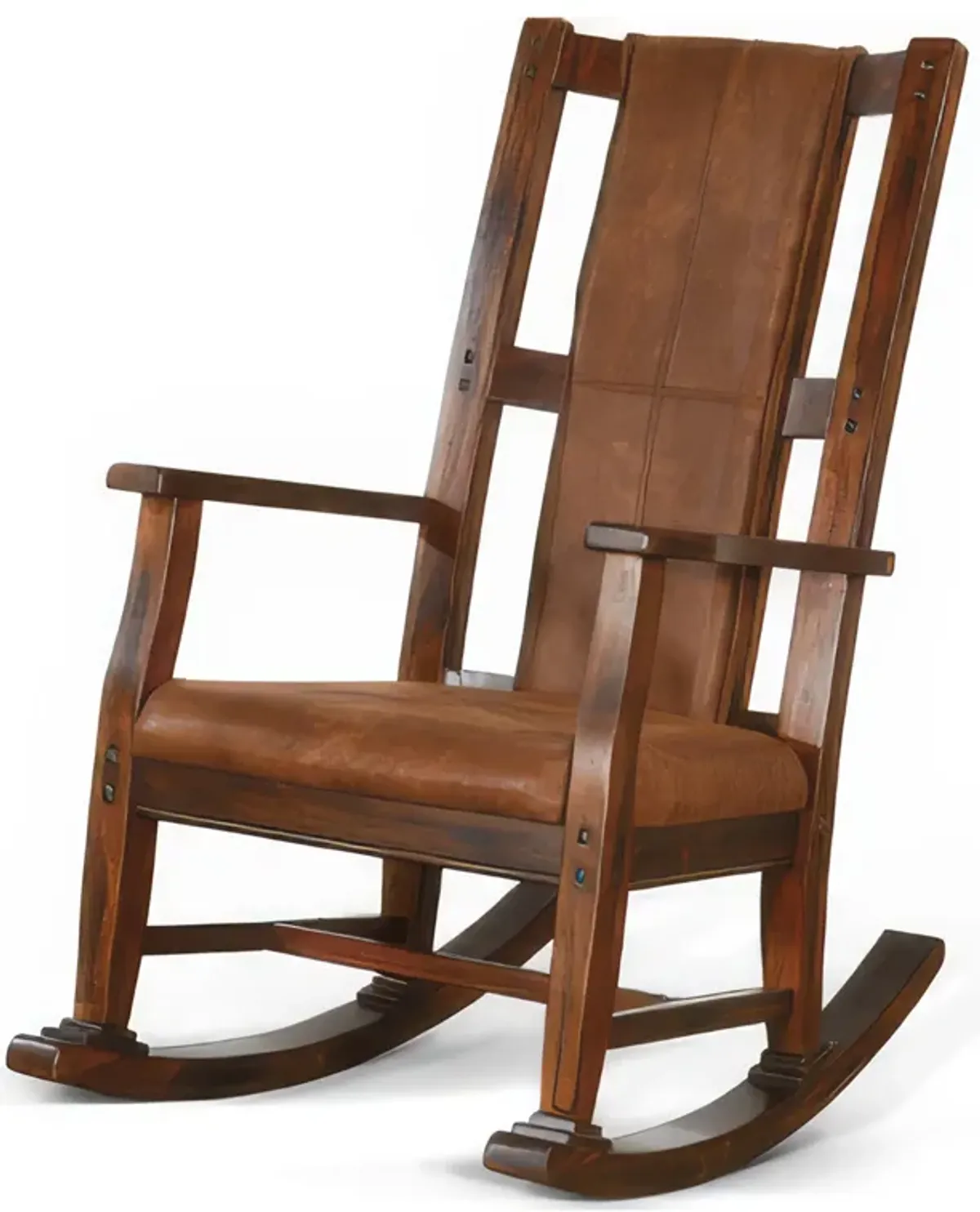 Odel Rocking Chair, Faux Leather Seat and Back, Dark Chocolate Brown - Benzara