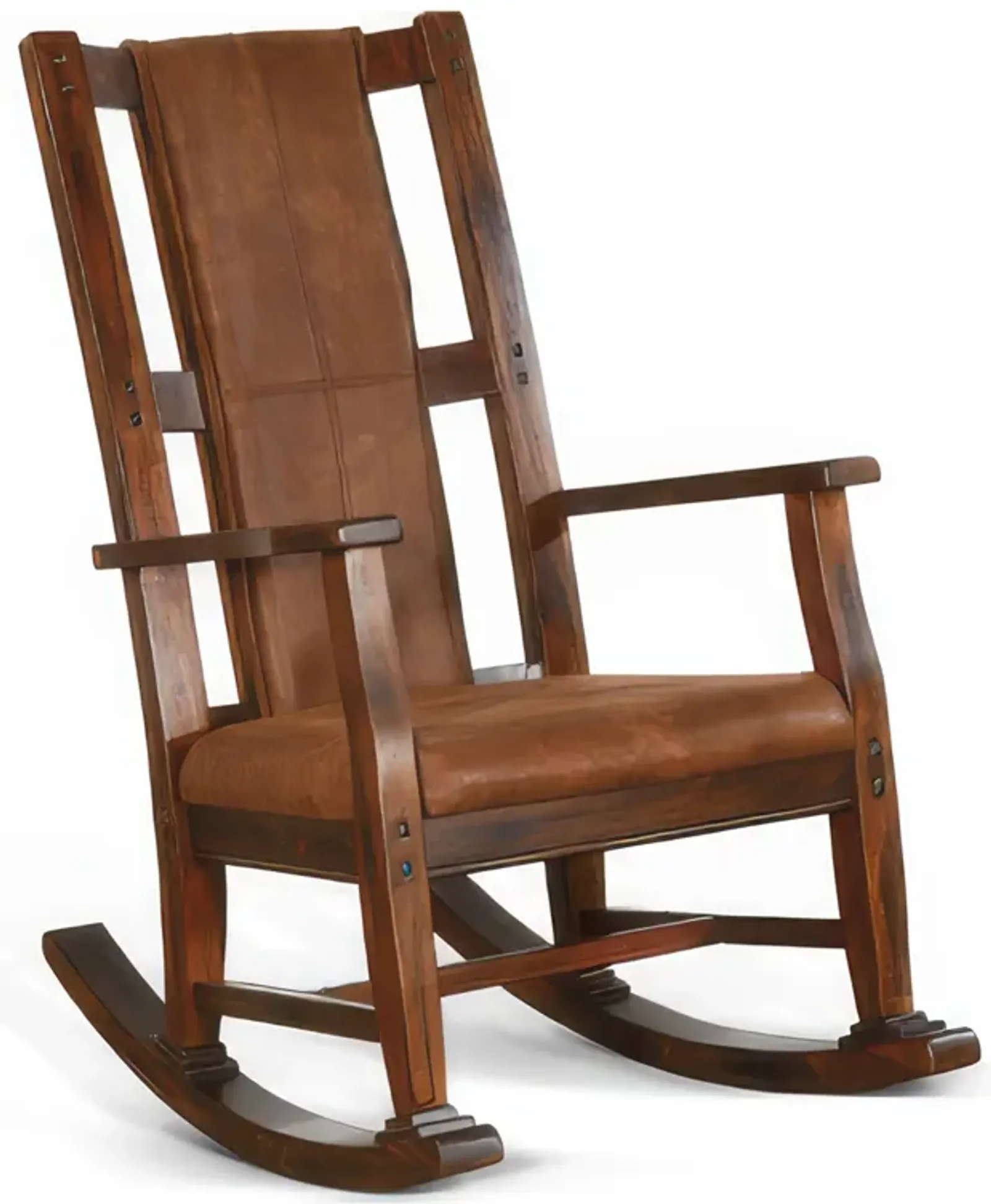 Odel Rocking Chair, Faux Leather Seat and Back, Dark Chocolate Brown - Benzara